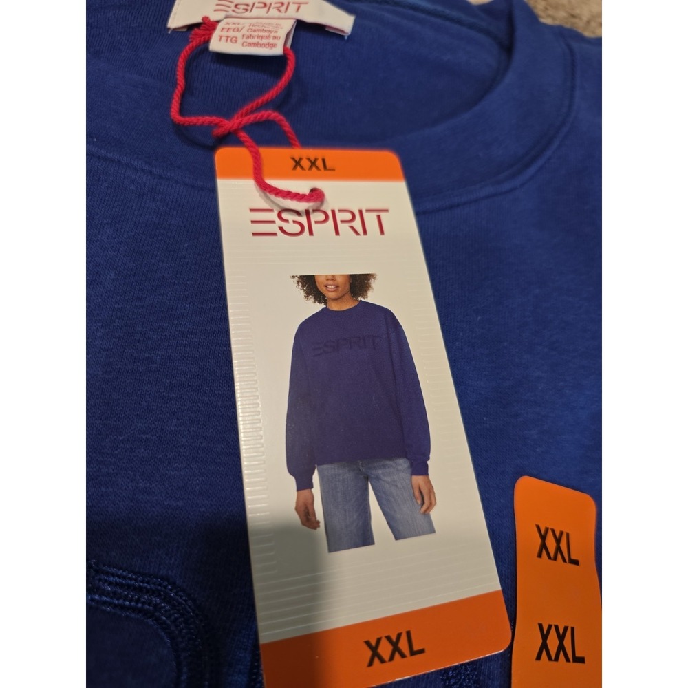 Esprit Women's XXL Blue Cotton Fleece Crewneck Logo Pullover Sweatshirt - Picture 3 of 6